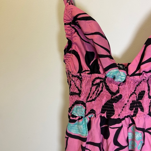 Zara Pink Blue and Black Printed Maxi Poplin Dress size XS - Picture 7 of 10